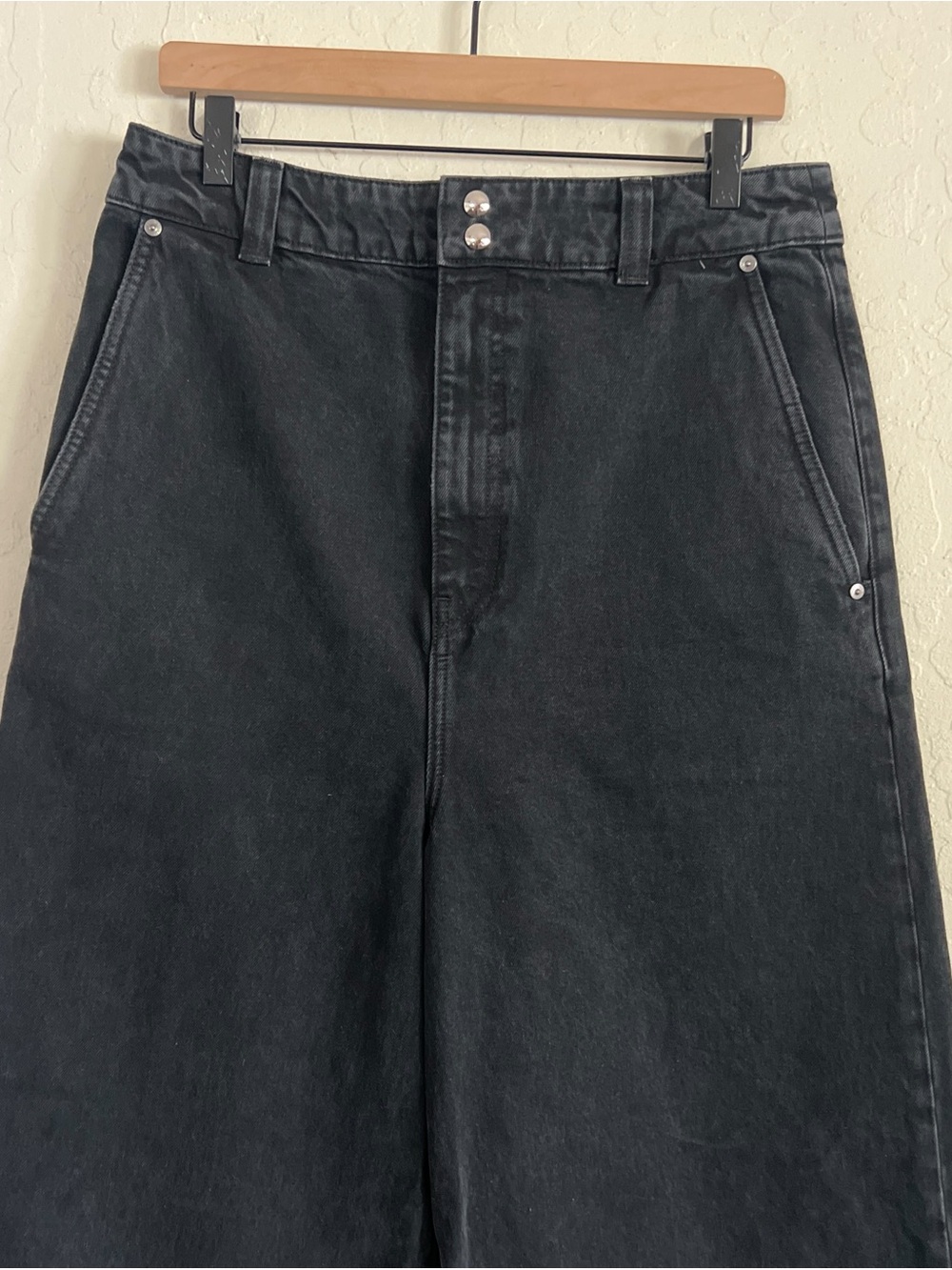 Khaite Isla Paneled High Rise Wide Leg Jeans 31 Black Rigid Heavyweight Denim - Picture 11 of 15